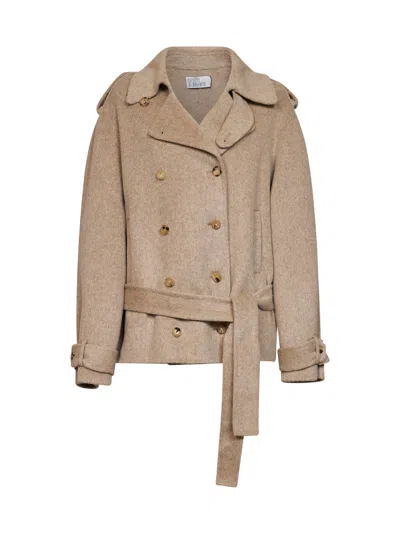 Giuseppe Di Morabito Beige Double Wool And Alpaca Short Double-breasted Trench Coat In Neutral