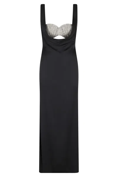 Giuseppe Di Morabito Black Crystal Bra Bralette Draped Acetate Long Dress