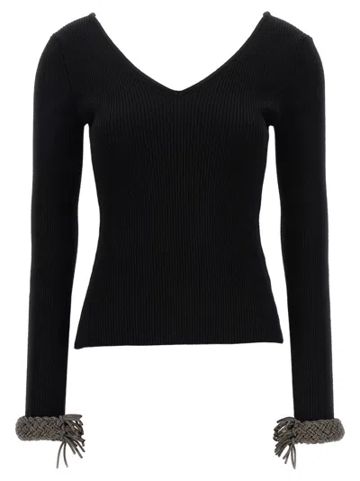 GIUSEPPE DI MORABITO BLACK JEWEL CUFFS SWEATER