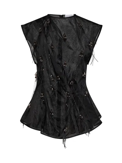 Giuseppe Di Morabito Black Organza Embroidered Ssymmetric Sleeveless Top In Multi