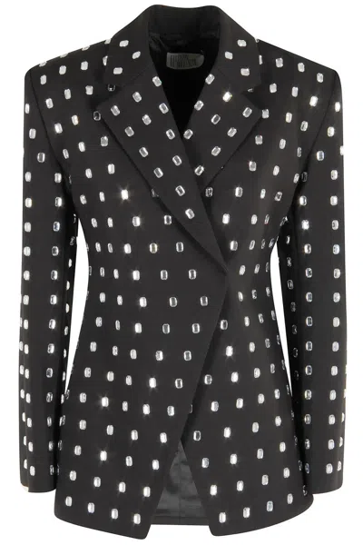 GIUSEPPE DI MORABITO BLACK RHINESTONE-EMBELLISHED BLAZER WITH ASYMMETRICAL CLOSURE