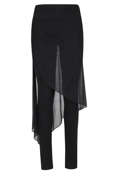 Giuseppe Di Morabito Black Ruched Transparent Insert Viscose Straight-leg Pants