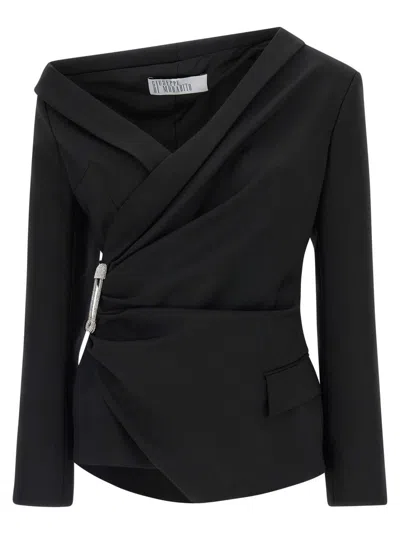 GIUSEPPE DI MORABITO BLACK WOOL CANVAS ASYMMETRICAL BLAZER