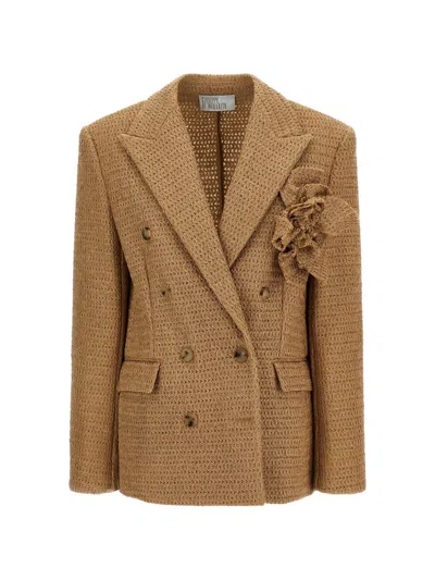 Giuseppe Di Morabito Raffia Blazer Double Breasted Textured Tailoring In Brown