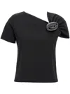 Giuseppe Di Morabito Rhinestone Floral Brooch One-shoulder Top In Black
