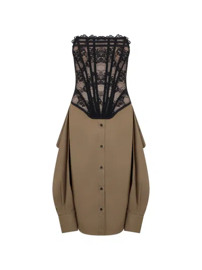 Giuseppe Di Morabito Mini Dress With Elegant Lace Top In Brown