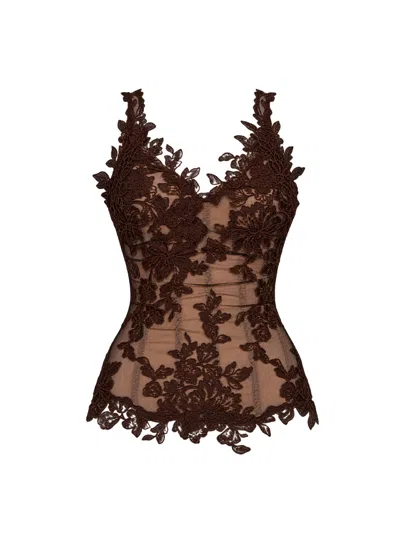 Giuseppe Di Morabito Brown Tulle And Embroidered Lace Bustier Top In Multi