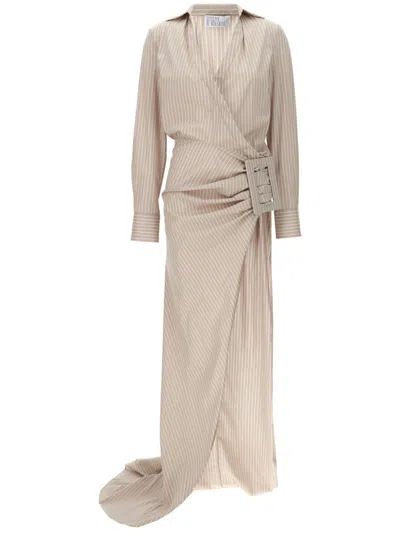 Giuseppe Di Morabito Waist Belt Striped Maxi Dress In Neutral