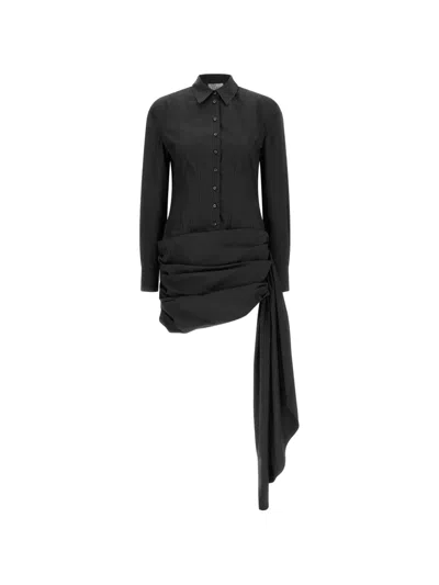 Giuseppe Di Morabito Long Sleeve Shirt Dress Cuffed Draped In Black