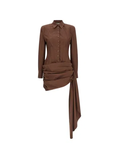 Giuseppe Di Morabito Cotton Poplin Mini Dress With Bustier Structure In Brown