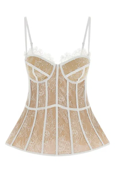 Giuseppe Di Morabito Bustier Top Adjustable Straps Floral Lace In Brown