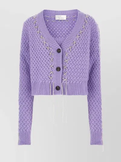 Giuseppe Di Morabito Cable Knit Cropped V Neck Sweater In Purple