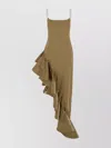 Giuseppe Di Morabito Cotton Dress With Asymmetric Hem And Ruffled Detail In Green