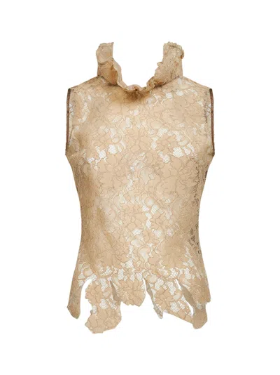 Giuseppe Di Morabito Cream Lace Asymmetric Top In Brown