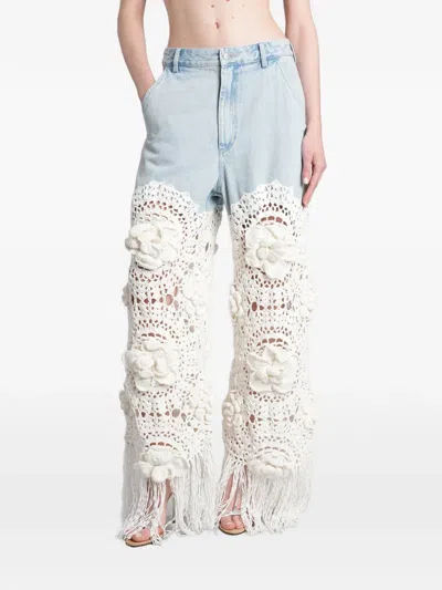 Giuseppe Di Morabito Crochet-knit Floral-appliqué Jeans In Multi