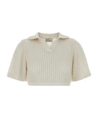 Giuseppe Di Morabito Cropped Embellished Knitted Top In Neutral
