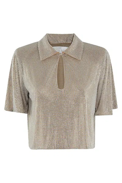 Giuseppe Di Morabito Cropped Embellished Polo Shirt In Silver