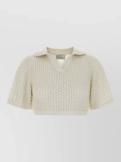 Giuseppe Di Morabito Cropped Top Textured Fabric Short Sleeves Collar In Neutral