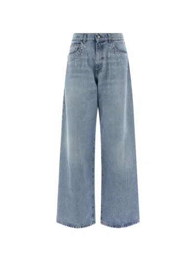 Giuseppe Di Morabito Crystal Denim Trousers Wide Leg Design In Blue
