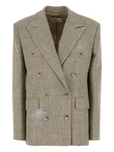 Giuseppe Di Morabito Crystal-embellished Checked Blazer In Gray