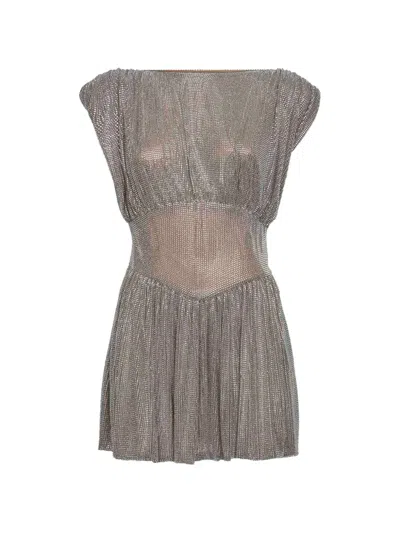 Giuseppe Di Morabito Women Silver Crystal Gathered Mini Dress In Gray