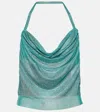 Giuseppe Di Morabito Embellished Net Halter Top In Blue Zircon