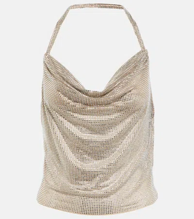 Giuseppe Di Morabito Embellished Net Halter Top In Silver