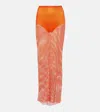 Giuseppe Di Morabito Crystal-embellished Mesh Maxi Skirt In Vibrant Orange