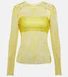 Giuseppe Di Morabito Crystal-embellished Mesh Top In Yellow Fluo