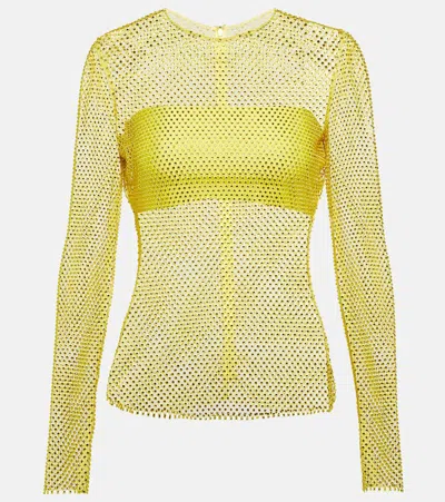 Giuseppe Di Morabito Crystal-embellished Mesh Top In Yellow Fluo