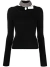 Giuseppe Di Morabito Crystal-embellished Ribbed-knit Jumper In Black