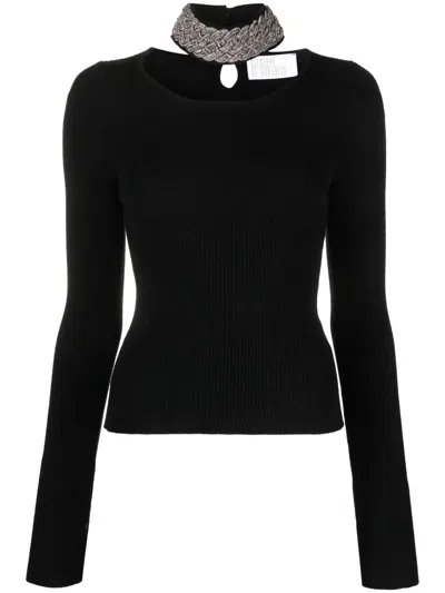 GIUSEPPE DI MORABITO CRYSTAL-EMBELLISHED RIBBED-KNIT JUMPER