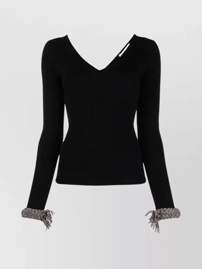 GIUSEPPE DI MORABITO CRYSTAL-EMBELLISHED WOOL TOP WITH BRAIDED CUFFS