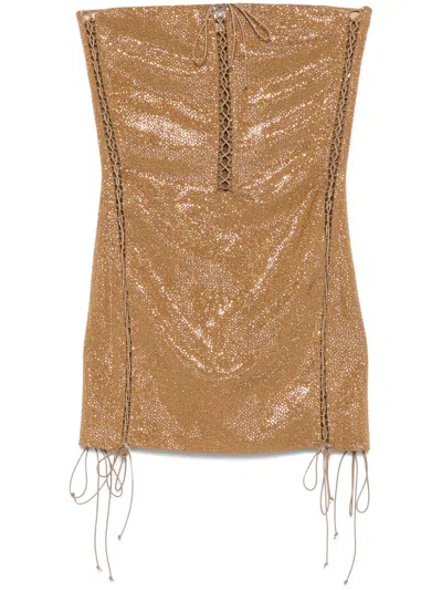 Giuseppe Di Morabito Crystal-embellishment Criss-cross Mini Dress In Brown