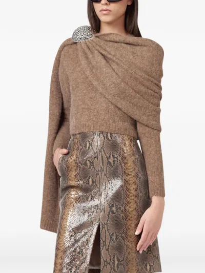 Giuseppe Di Morabito Crystal-embellished Draped Sweater In Brown