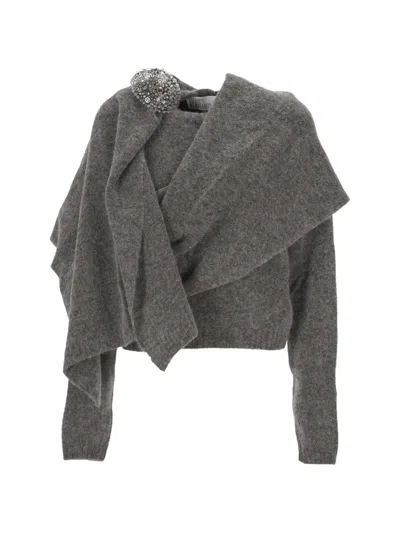 Giuseppe Di Morabito Crystal-embellished Draped Sweater In Gray