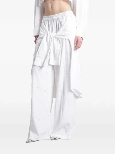 Giuseppe Di Morabito Crystal-embellished Elastic-waist Palazzo Pants In White