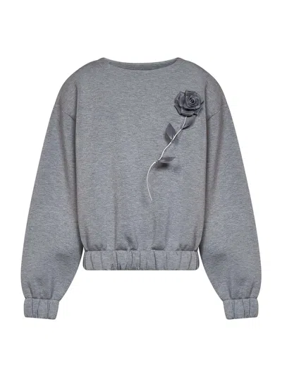 Giuseppe Di Morabito Dark Grey Stretch Jersey Sweatshirt With Organza Rose