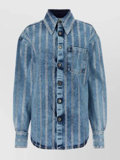 Giuseppe Di Morabito Denim Shirt Embellished Striped Pattern In Blue
