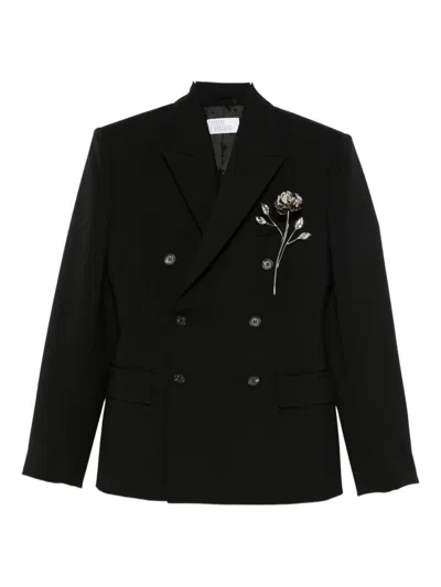 Giuseppe Di Morabito Double-breasted Floral-brooch Blazer In Black