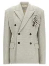 Giuseppe Di Morabito Double-breasted Oversized Blazer With Removable Rose Brooch In Gray