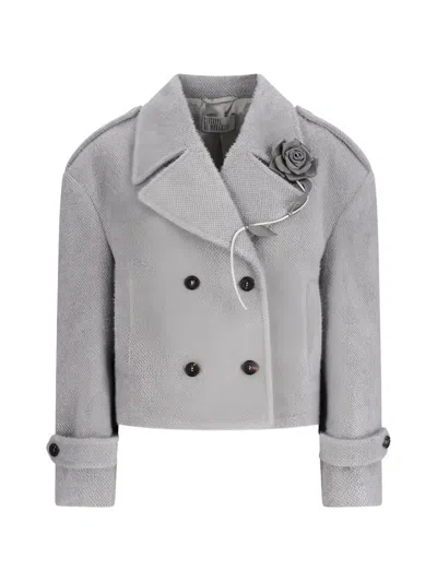 Giuseppe Di Morabito Double-breasted Floral-detail Jacket In Gray