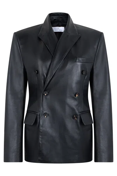 Giuseppe Di Morabito Double-breasted Leather Blazer In Black
