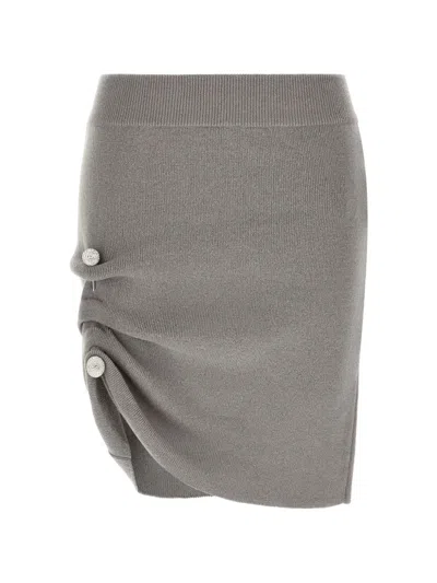 Giuseppe Di Morabito Jewel Pin Skirt Fitted Ruched Buttons In Gray