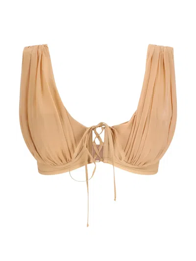 Giuseppe Di Morabito Draped Lace-up Bra In Neutral