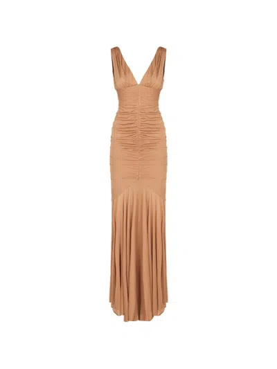 Giuseppe Di Morabito Draped Maxi Dress V Neck Sleeveless In Brown