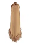 Giuseppe Di Morabito Asymmetrical Satin Dress With Open Back And Feather Hem In Brown