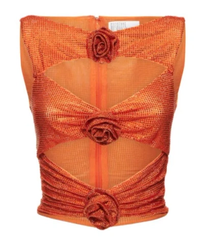 Giuseppe Di Morabito Rhinestone-embellished Rose Cut-out Top In Orange