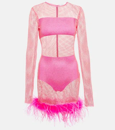 Giuseppe Di Morabito Embellished Feather-trimmed Minidress In Mt Pink