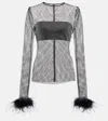 Giuseppe Di Morabito Embellished Feather-trimmed Net Top In Black
